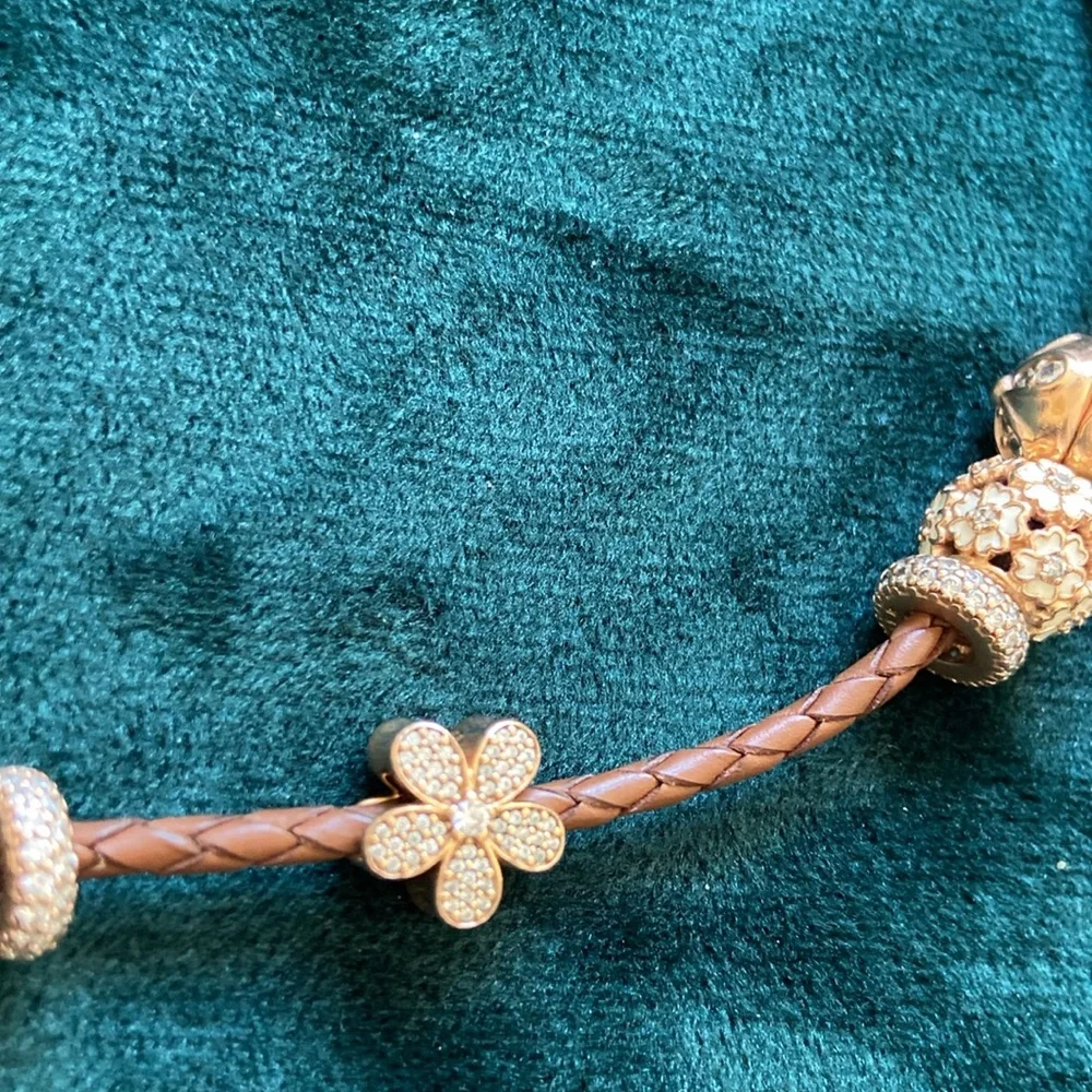 NWT 626 PANDORA  on the  Brown leather  Bracelet &  7 prices  of charm - Picture 9 of 16